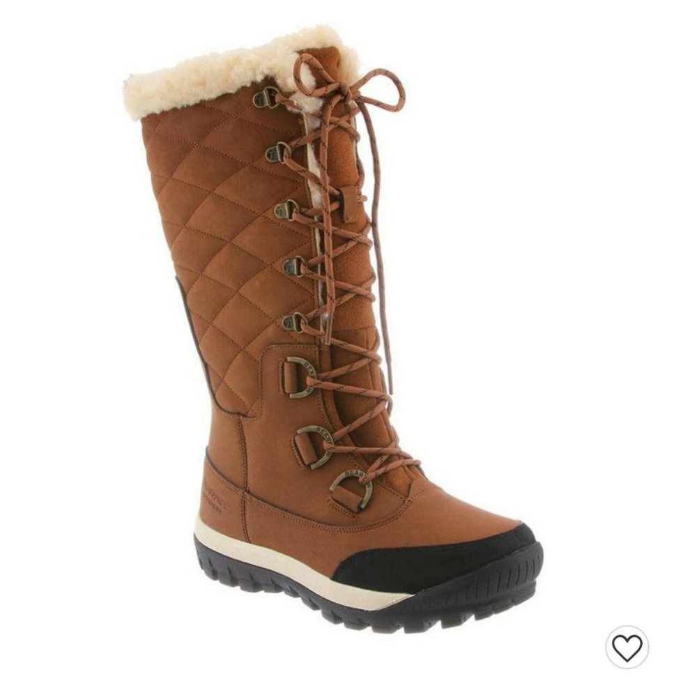 BearPaw Tan Lace Up Quilted Boots